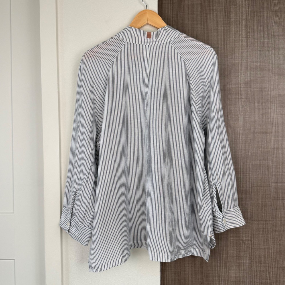 Lunya Blue Striped Resort Linen Silk Shirt Mockneck Button Down Size XL - Picture 8 of 12